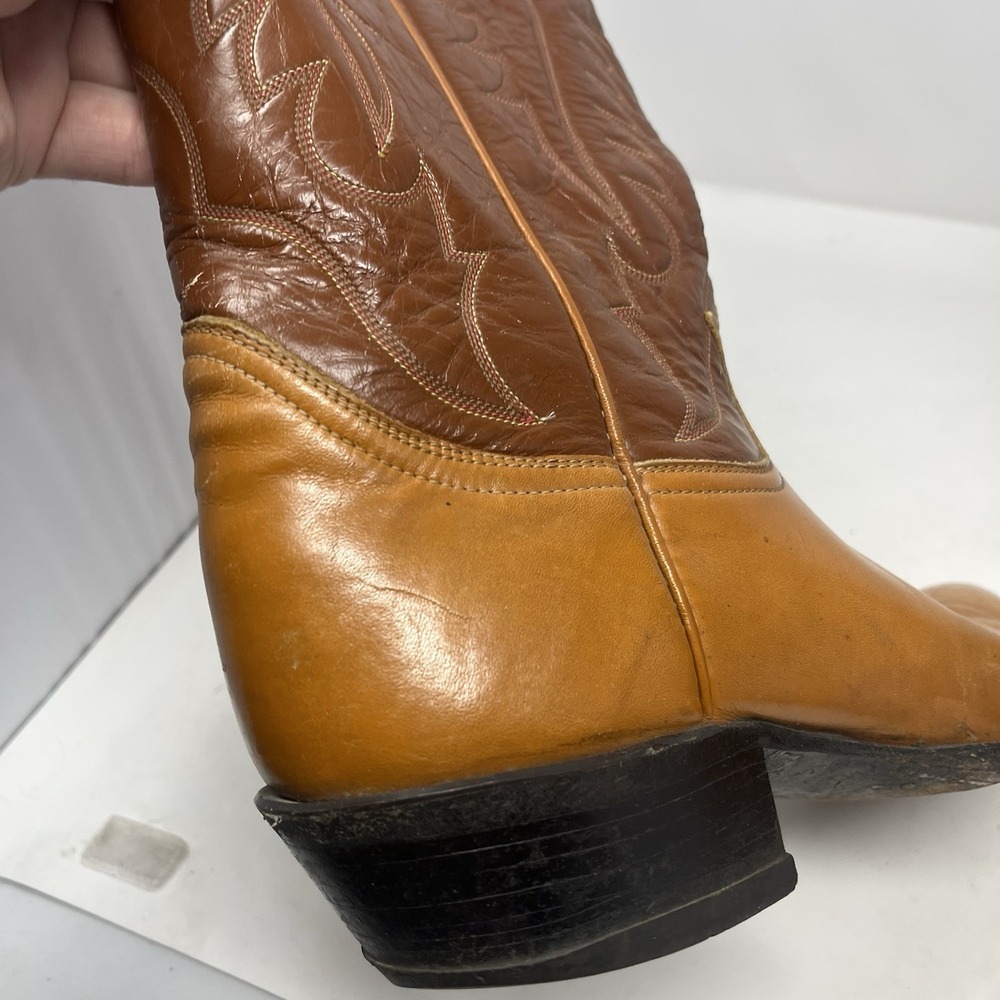 VTG Tony Lama Cowboy Boots Brown Leather Western Mens Size 10.5 D Two Tone 7145 - Picture 14 of 16